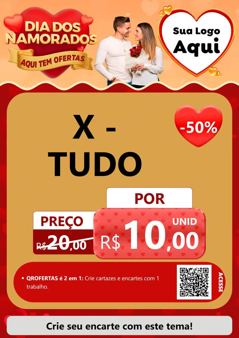 Modelo de Cartaz para Cartaz A4 Vertical com o tema Dia dos Namorados - Aqui Tem Ofertas para Hamburgueria