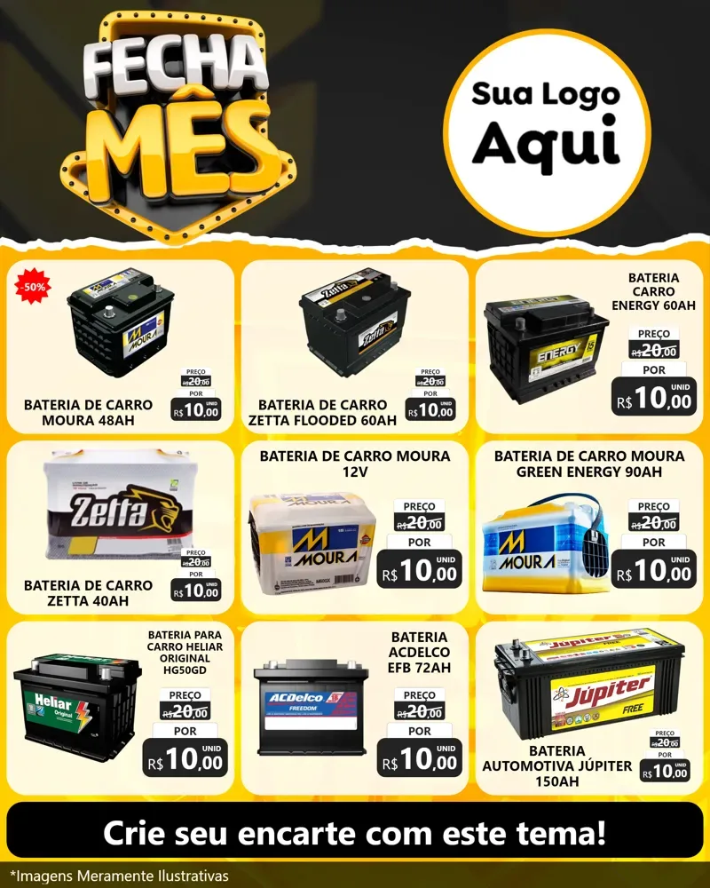 Modelo de Rede Social para Feed Instagram com o tema Fecha Mês para Baterias Elétricas