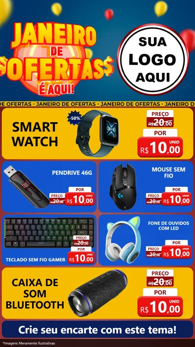 Modelo de TV para TV Vertical com o tema Janeiro de Ofertas É Aqui! para Informática