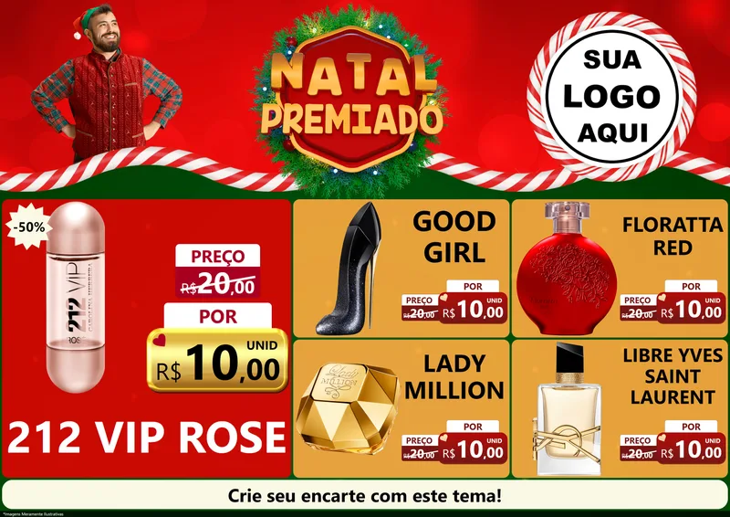 Modelo de Encarte para Encarte A4 Horizontal com o tema Natal Premiado para Perfumes