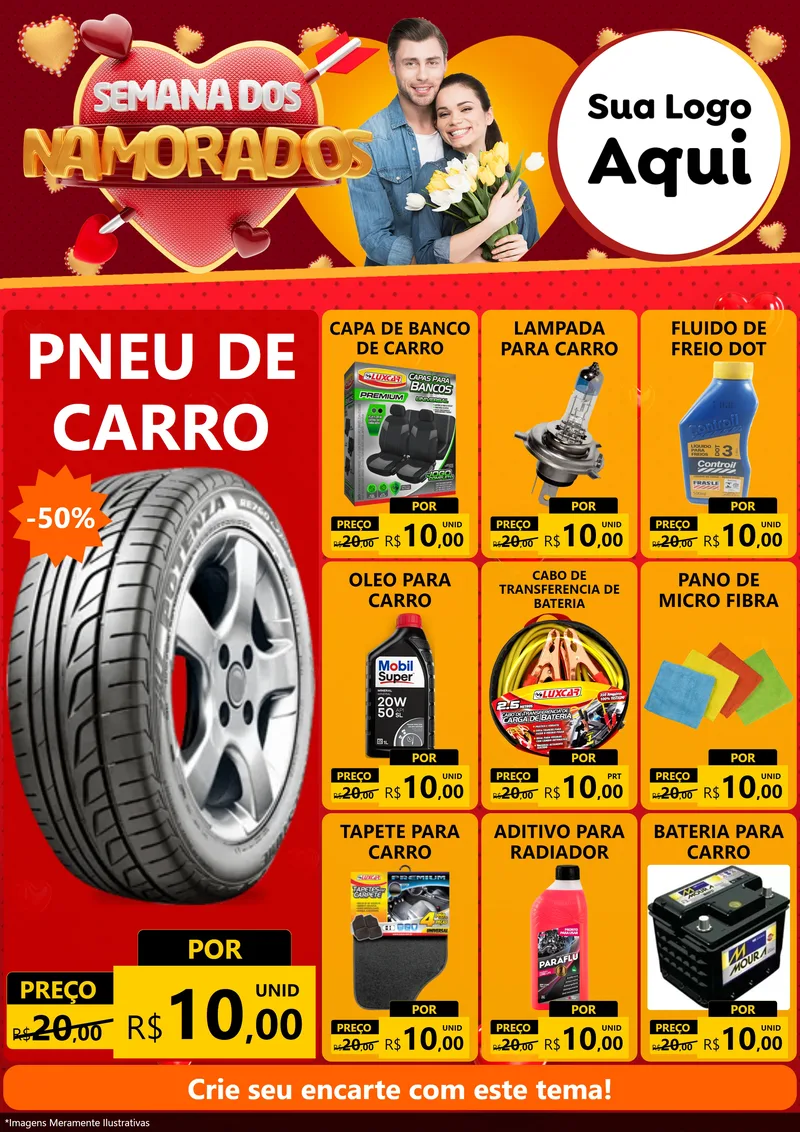 Modelo de Encarte para Encarte A4 Vertical com o tema Semana dos Namorados para Auto peças