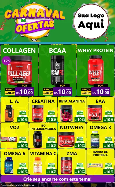 Modelo de Encarte para Encarte Grande com o tema Carnaval de Ofertas para Suplementos alimentares