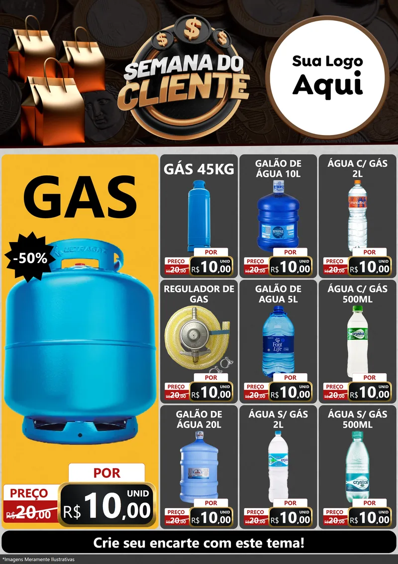 Modelo de Encarte para Encarte A4 Vertical com o tema Semana do Cliente para Água e gás