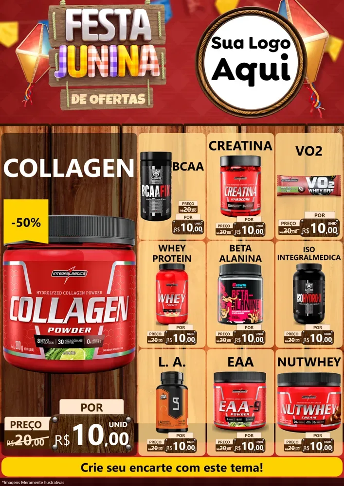 Modelo de Encarte para Encarte A4 Vertical com o tema Festa Junina de Ofertas para Suplementos alimentares