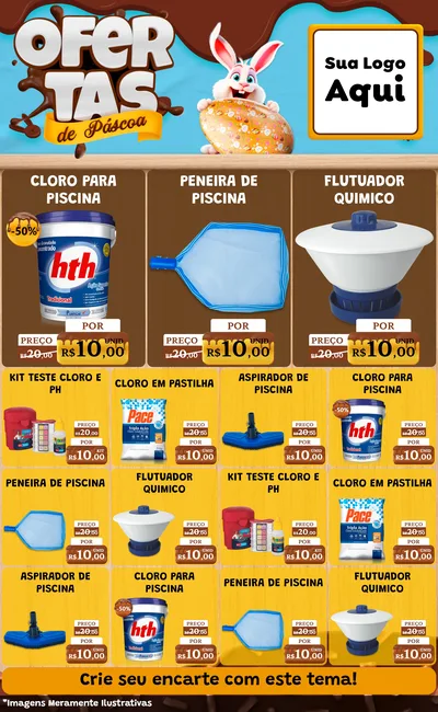 Modelo de Encarte para Encarte Grande com o tema Ofertas de Páscoa para Produtos para Piscina