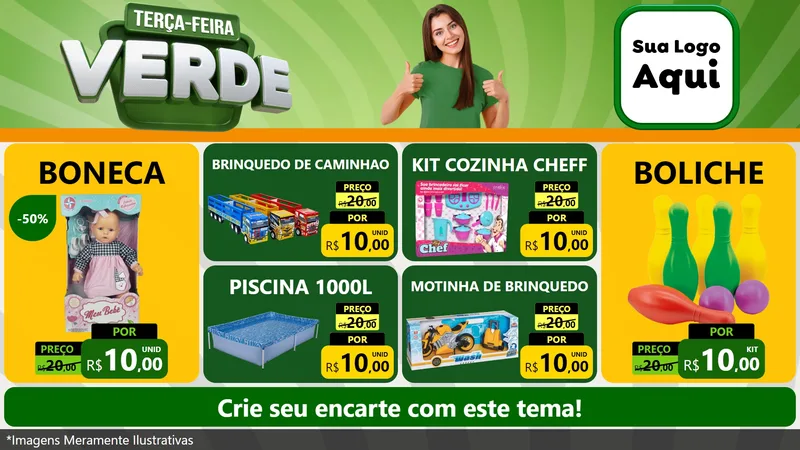Modelo de TV para TV Horizontal com o tema Terça - Feira Verde para Brinquedos