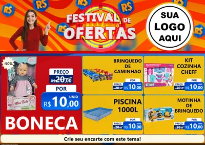 Modelo de Encarte para Encarte A4 Horizontal com o tema Festival de Ofertas para Brinquedos