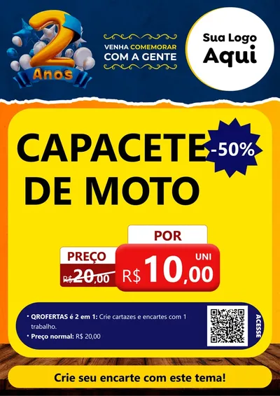 Modelo de Cartaz para Cartaz A4 Vertical com o tema Aniversário de 2 anos para Moto peças