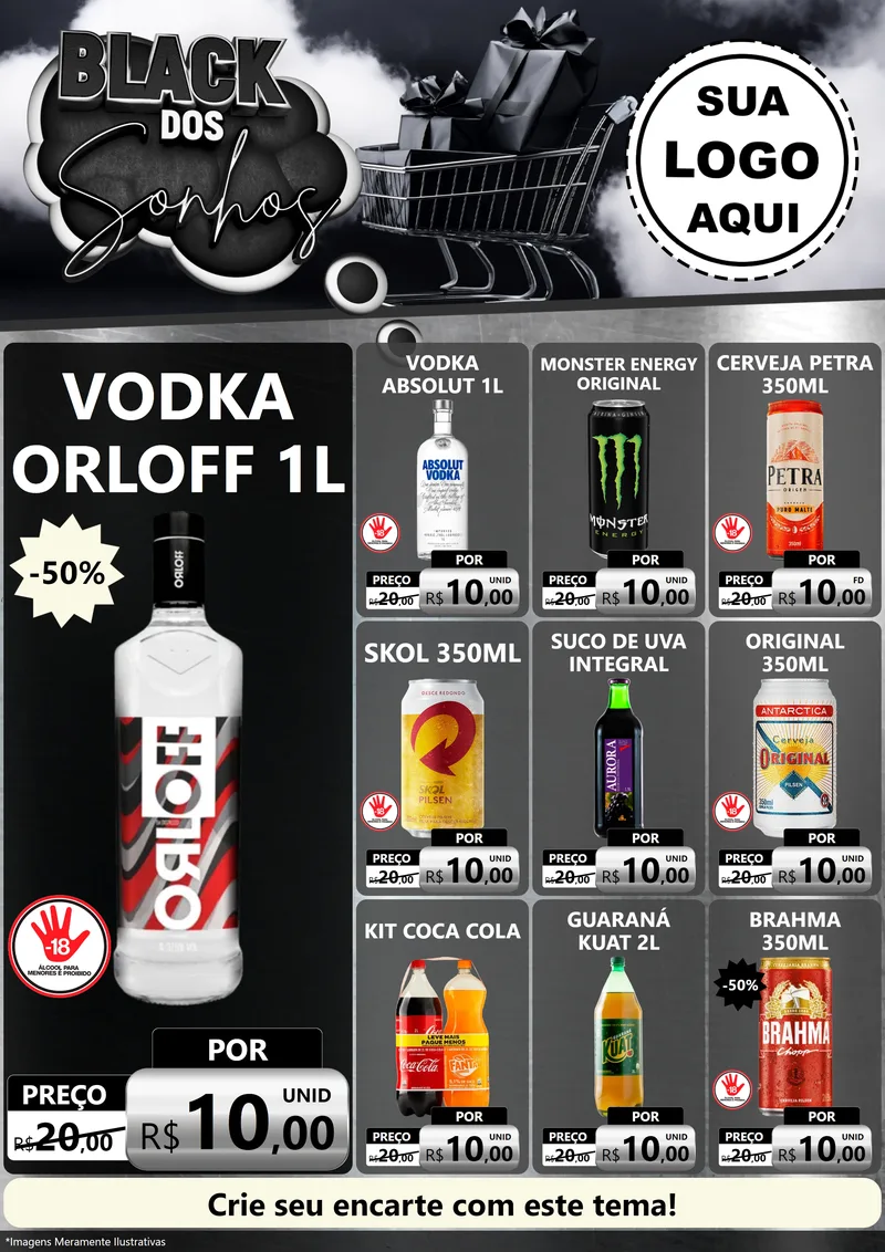 Modelo de Encarte para Encarte A4 Vertical com o tema Black dos Sonhos para Distribuidora de bebidas