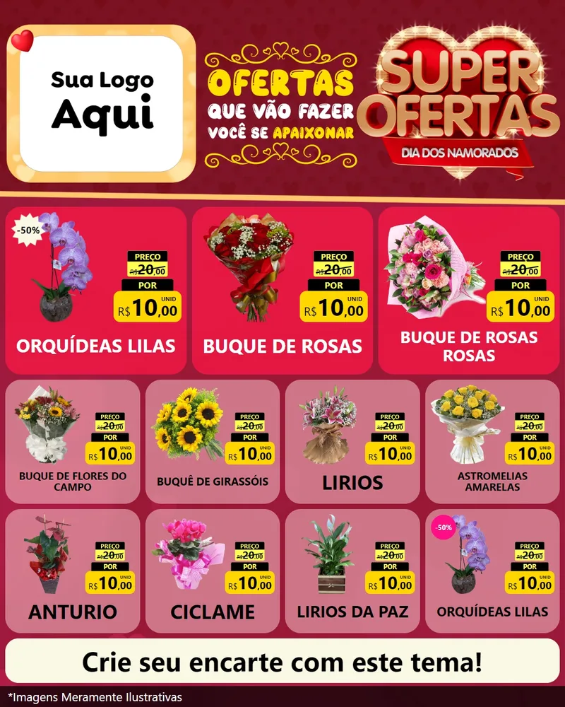Modelo de Rede Social para Feed Instagram com o tema Dia dos Namorados para Floricultura e jardim