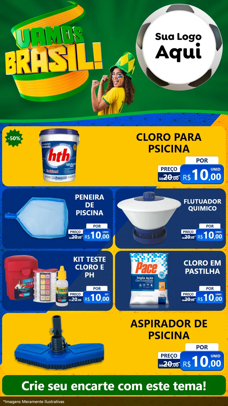 Modelo de TV para TV Vertical com o tema Vamos Brasil - Copa para Produtos para Piscina