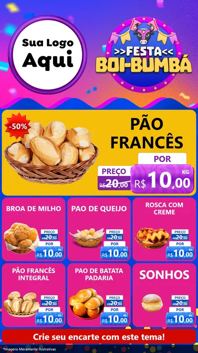 Modelo de Rede Social para Stories com o tema Festa Boi-Bumbá para Padaria