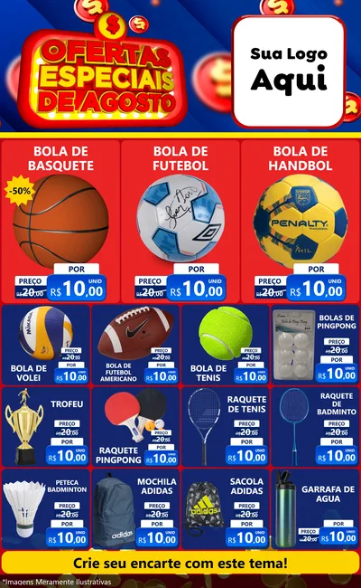 Modelo de Encarte para Encarte Grande com o tema Ofertas Especiais de Agosto para Artigos Esportivos