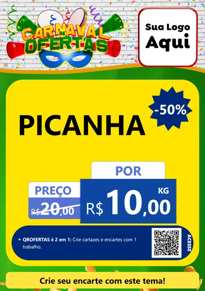 Modelo de Cartaz para Cartaz A4 Vertical com o tema Carnaval de Ofertas para Açougue