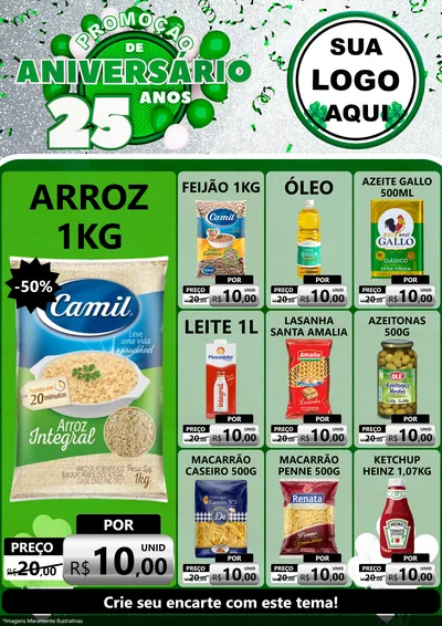 Modelo de Encarte para Encarte A4 Vertical com o tema Promoção de Aniversário - 25 Anos para Supermercado