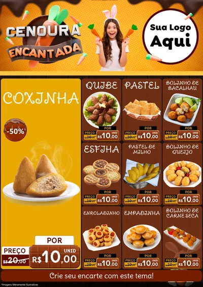 Modelo de Encarte para Encarte A4 Vertical com o tema Cenoura Encantada - Páscoa para Salgadaria