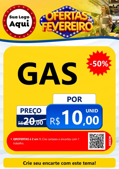 Modelo de Cartaz para Cartaz A4 Vertical com o tema Ofertas de Fevereiro para Água e gás