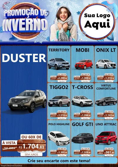 Modelo de Encarte para Encarte A4 Vertical com o tema Promoção de Inverno para Concessionaria de Carros