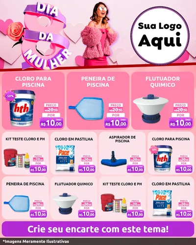 Modelo de Rede Social para Feed Instagram com o tema Dia da Mulher para Produtos para Piscina