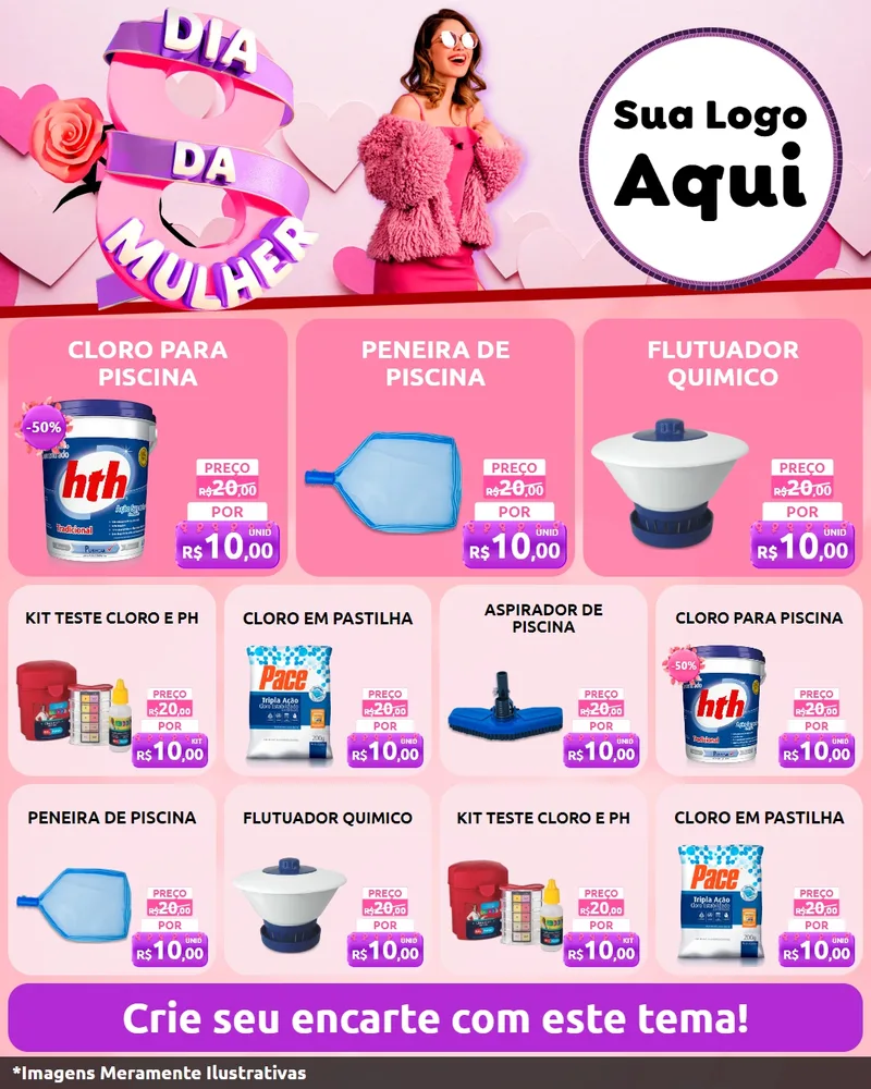 Modelo de Rede Social para Feed Instagram com o tema Dia da Mulher para Produtos para Piscina
