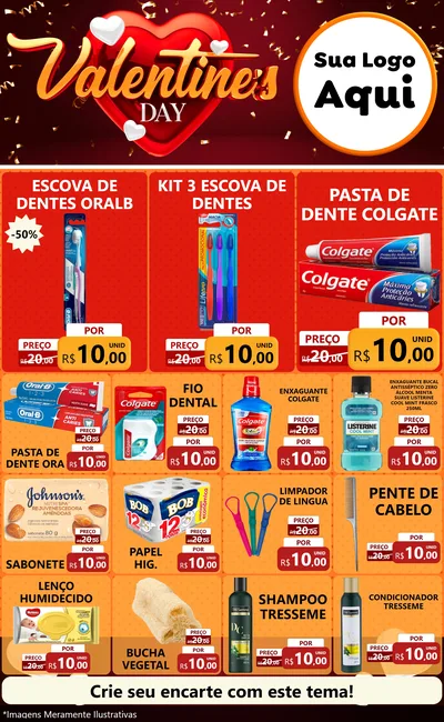 Modelo de Encarte para Encarte Grande com o tema Valentine's Day para Higiene Pessoal