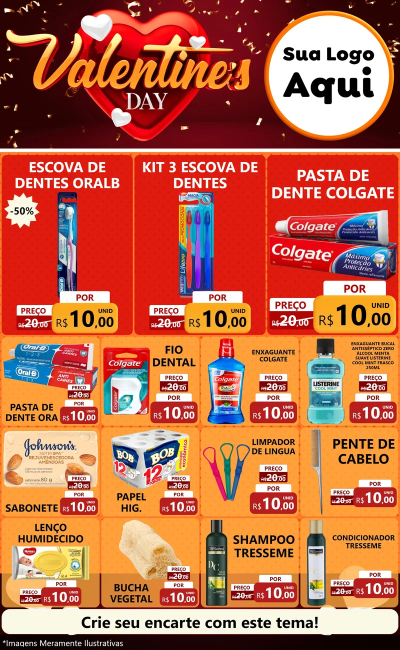 Modelo de Encarte para Encarte Grande com o tema Valentine's Day para Higiene Pessoal