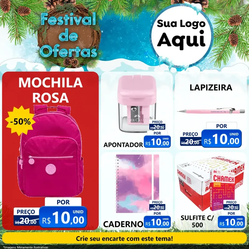 Modelo de Rede Social para Feed Facebook com o tema Festival de Ofertas - Inverno para Papelaria