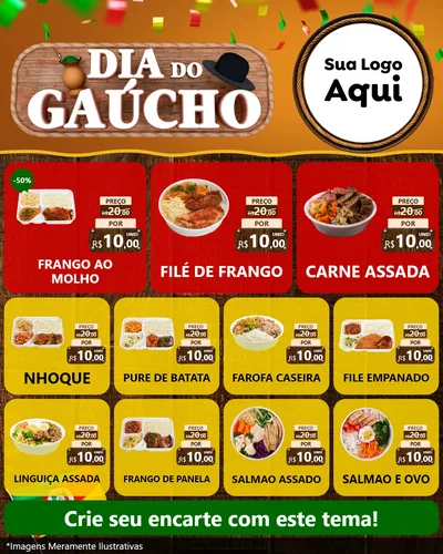 Modelo de Rede Social para Feed Instagram com o tema Dia do Gaúcho para Restaurante