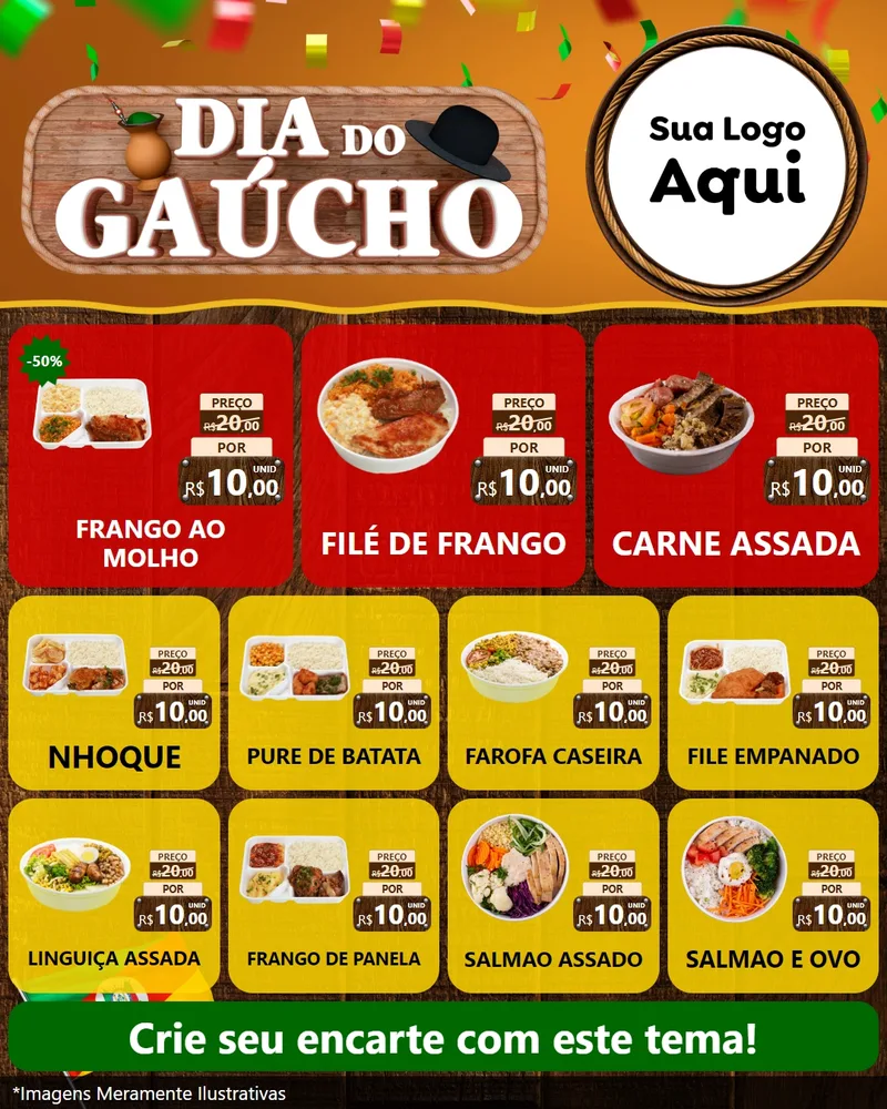 Modelo de Rede Social para Feed Instagram com o tema Dia do Gaúcho para Restaurante