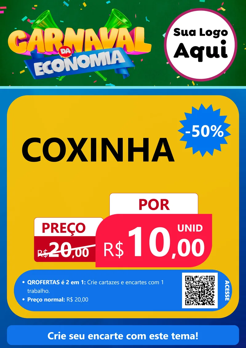 Modelo de Cartaz para Cartaz A4 Vertical com o tema Carnaval da Economia para Salgadaria
