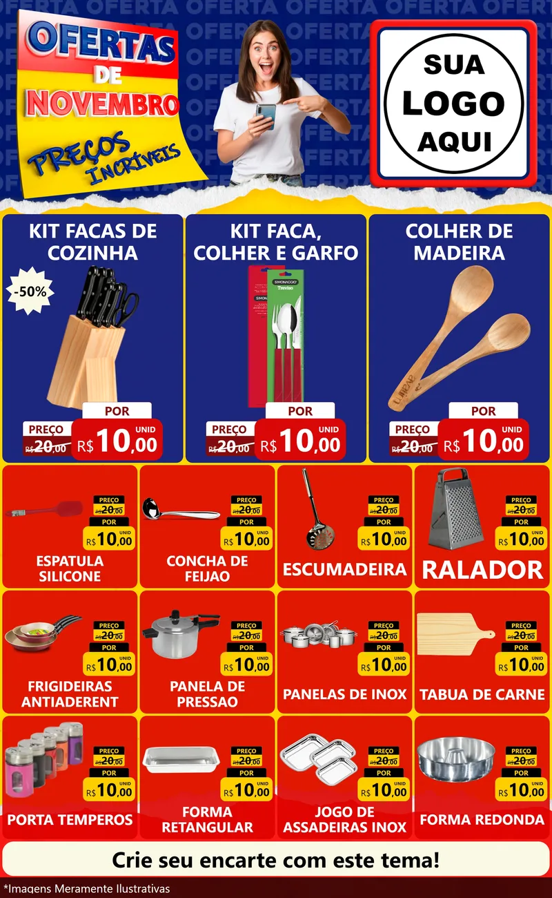 Modelo de Encarte para Encarte Grande com o tema Ofertas de Novembro - Preços Incríveis para Utilidades Domésticas