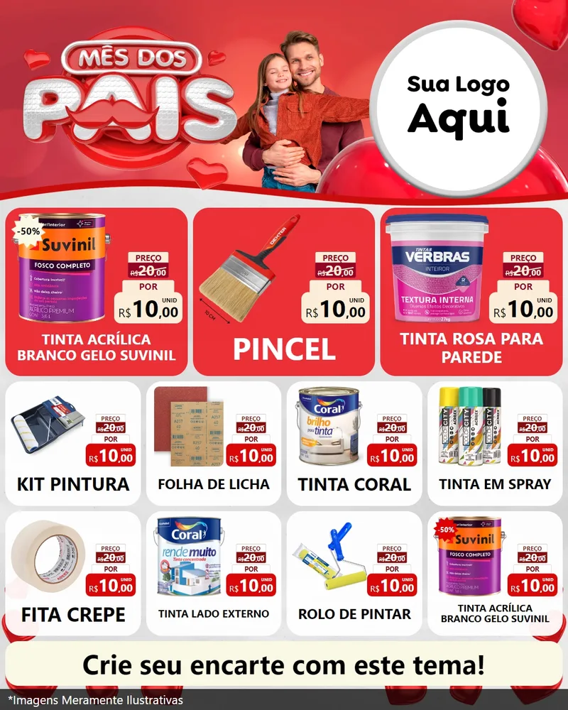 Modelo de Rede Social para Feed Instagram com o tema Mês dos Pais para Tintas e Ferramentas