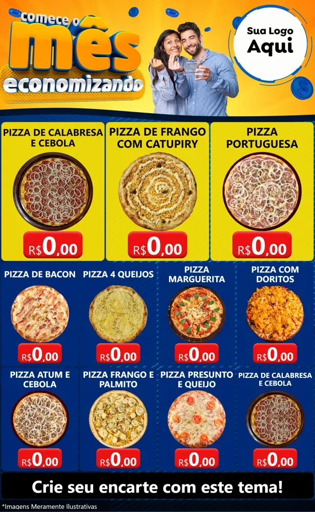 Modelo de Encarte para Encarte Grande com o tema Comece O Mês Economizando para Pizzaria