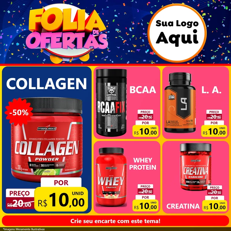 Modelo de Rede Social para Feed Facebook com o tema Folia de Ofertas para Suplementos alimentares