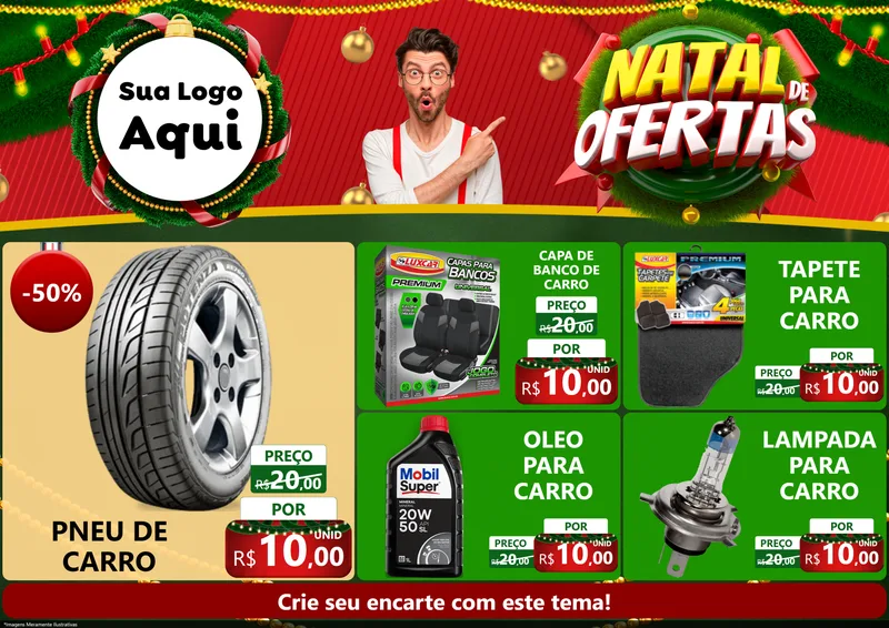Modelo de Encarte para Encarte A4 Horizontal com o tema Natal de Ofertas para Auto peças