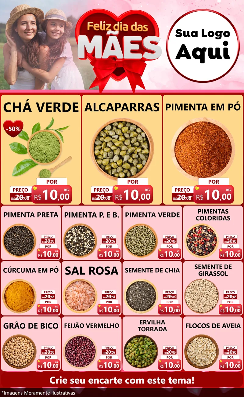 Modelo de Encarte para Encarte Grande com o tema Feliz Dia Das Mães para Produtos Naturais