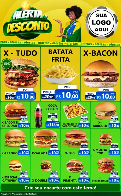 Modelo de Encarte para Encarte Grande com o tema Alerta de Desconto para Hamburgueria