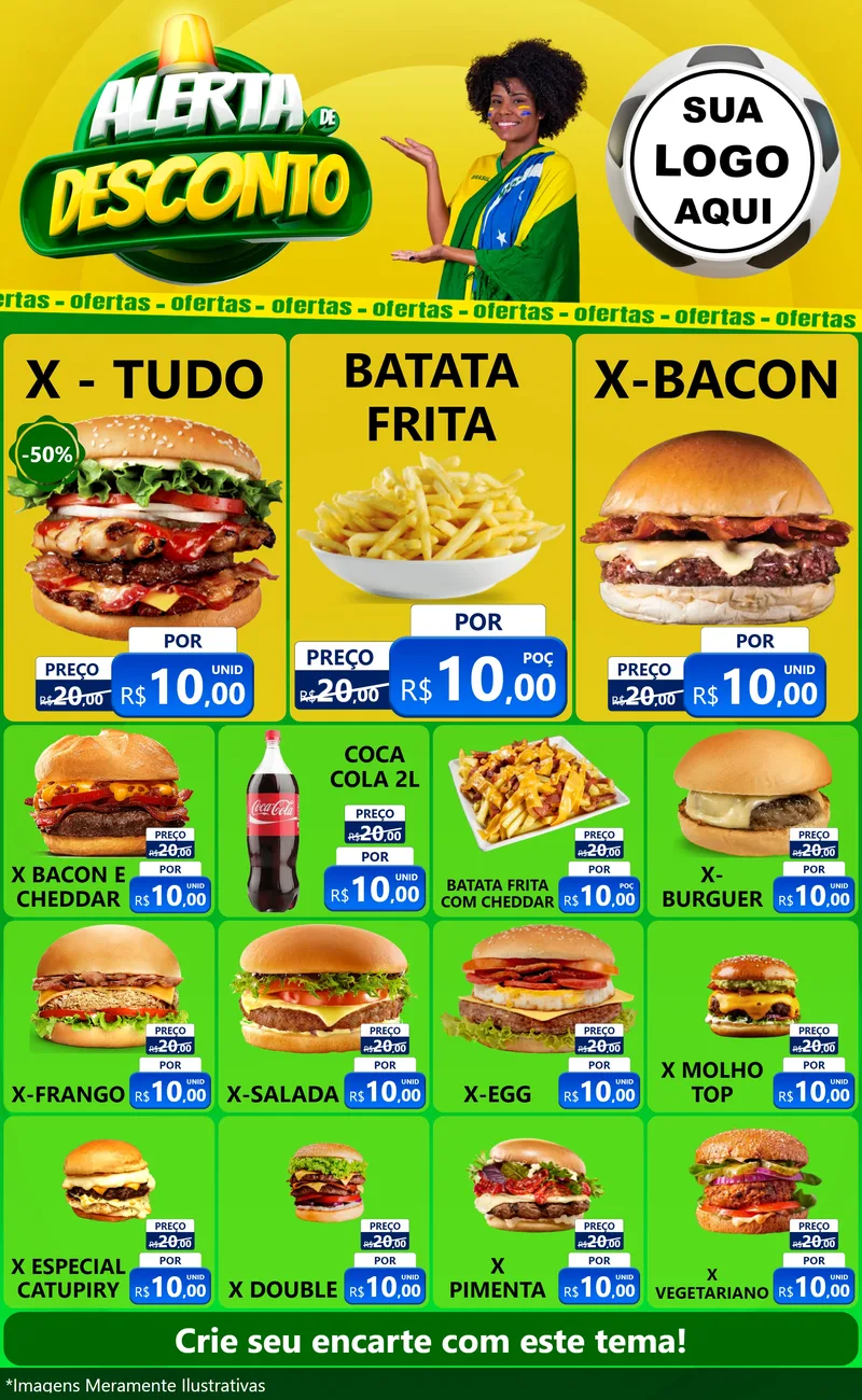 Modelo de Encarte para Encarte Grande com o tema Alerta de Desconto para Hamburgueria