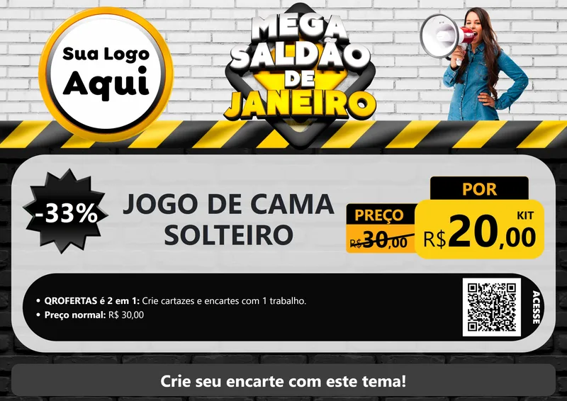 Modelo de Cartaz para Cartaz A4 Horizontal com o tema Mega Saldão de Janeiro para Cama, Mesa e Banho