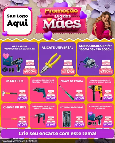 Modelo de Rede Social para Feed Instagram com o tema Promoção Dia das Mães para Maquinas e Ferramentas