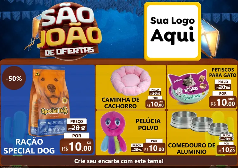 Modelo de Encarte para Encarte A4 Horizontal com o tema São João Ofertas Imbatíveis! - Junina para Pet Shop