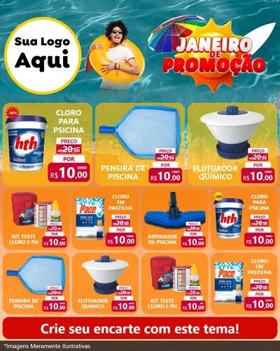 Modelo de Rede Social para Feed Instagram com o tema Janeiro de Promoção para Produtos para Piscina