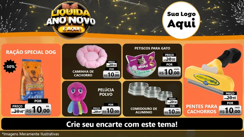 Modelo de TV para TV Horizontal com o tema Liquida Ano Novo É Aqui! para Pet Shop