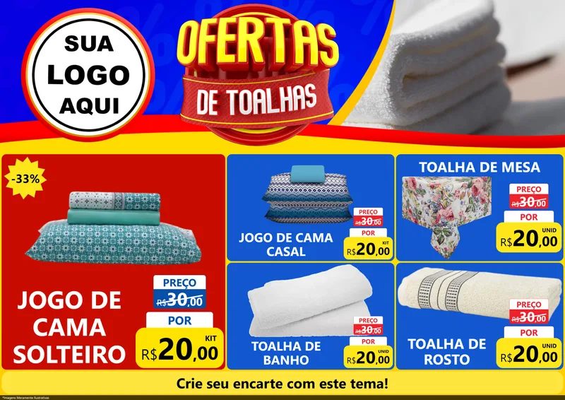 Modelo de Encarte para Encarte A4 Horizontal com o tema Ofertas de Toalhas para Cama, Mesa e Banho
