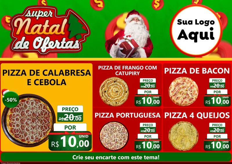 Modelo de Encarte para Encarte A4 Horizontal com o tema Super Natal de Ofertas para Pizzaria