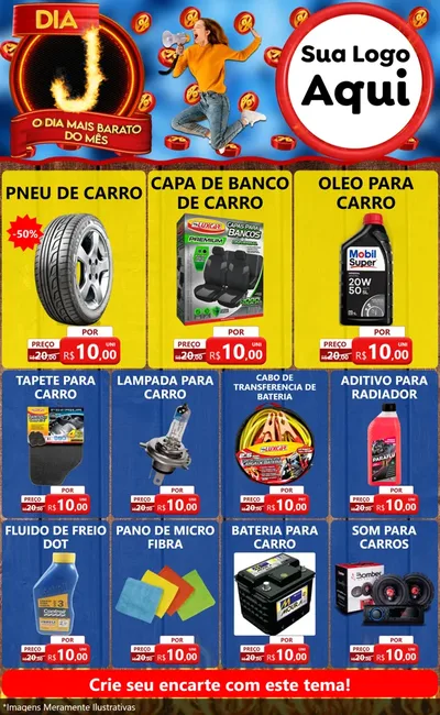 Modelo de Encarte para Encarte Grande com o tema Dia J - O Dia Mais Barato Do Mês para Auto peças