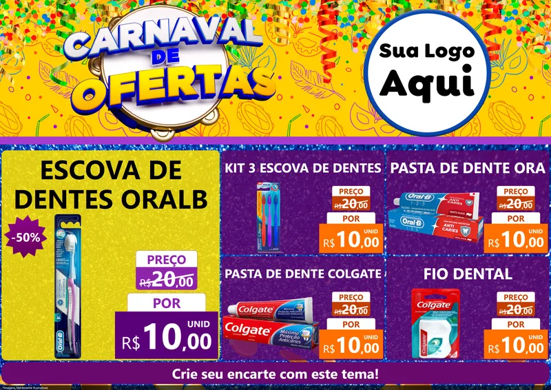 Modelo de Encarte para Encarte A4 Horizontal com o tema Carnaval de Ofertas para Higiene Pessoal