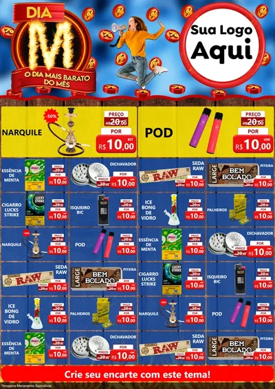 Modelo de Encarte para Encarte A4 Vertical com o tema Dia M - O Dia Mais Barato Do Mês para Tabacaria