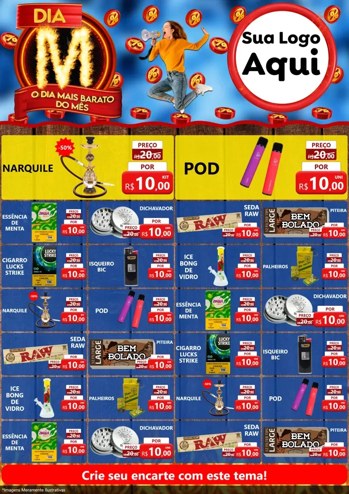 Modelo de Encarte para Encarte A4 Vertical com o tema Dia M - O Dia Mais Barato Do Mês para Tabacaria