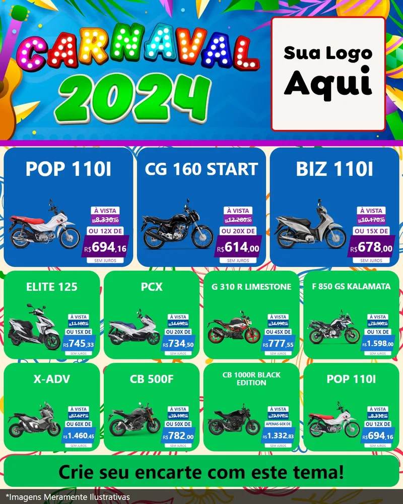 Modelo de Rede Social para Feed Instagram com o tema Carnaval 2027 para Concessionaria de Motos